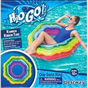 H2O GO Bestway Rainbow Ribbon Tube Pool Swim Ring NIB 12-Up 41.7 x 41.7 x 10.6